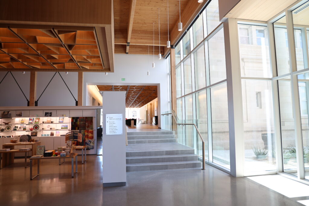 Front entry of the museum with stairs leading to the art gallery.