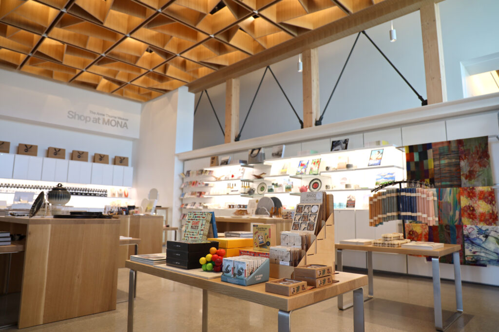 view of the gift shop with board games and books for sale.