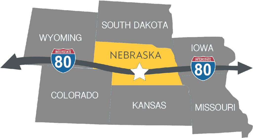 Map of states surrounding Nebraska