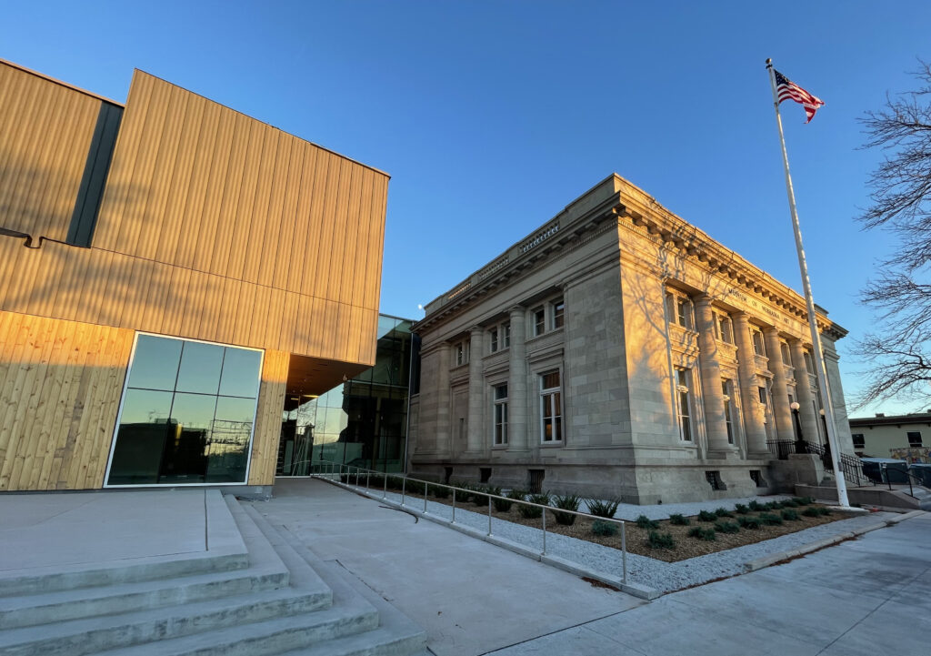 exterior of the MONA showing the original historic building and the modern expansion of the museum. 