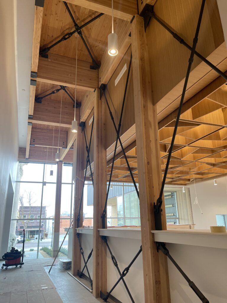 Lobby and front entrance area of the MONA during construction. 