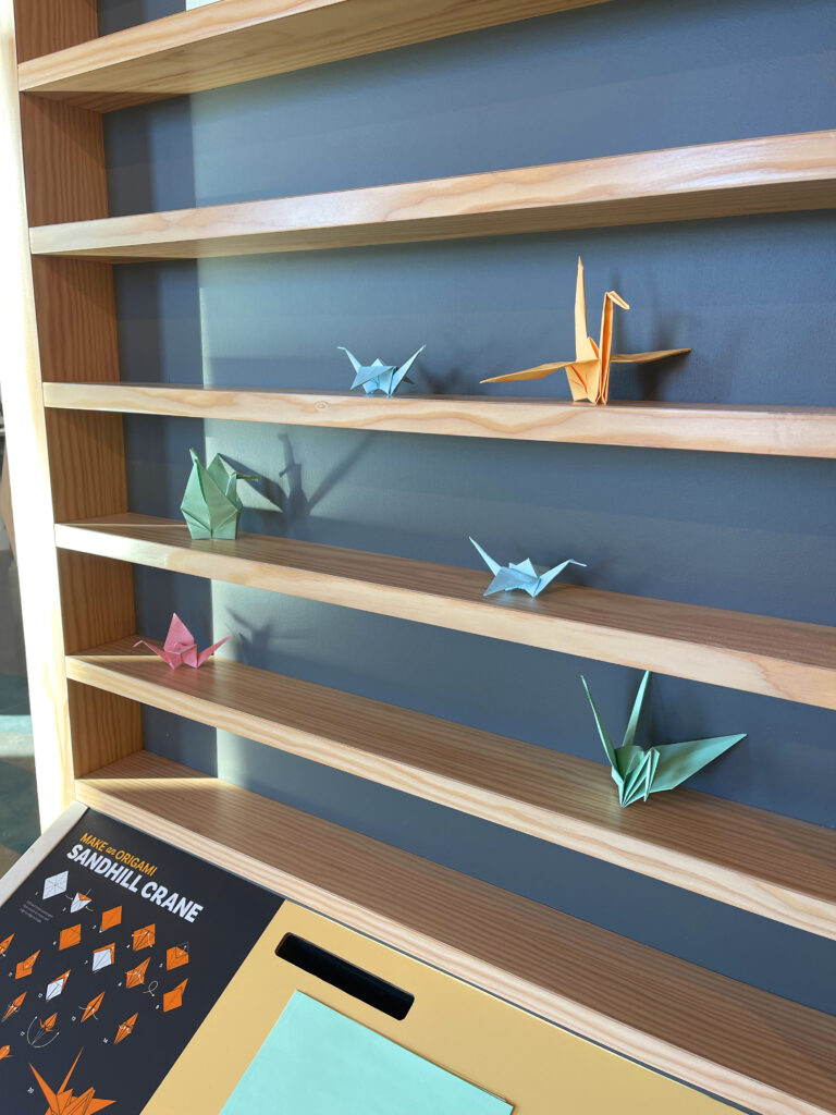 shelves and station to make origami cranes 