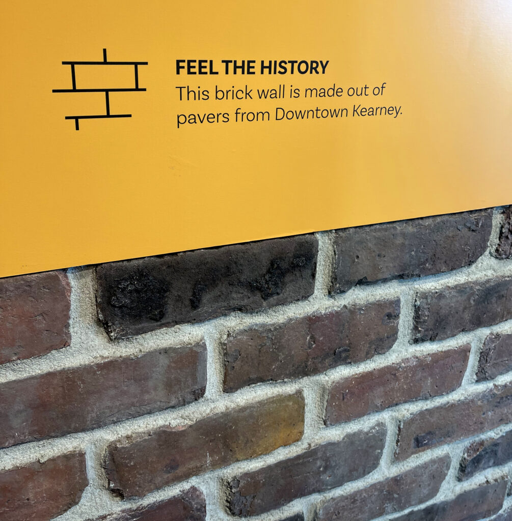 Bricks on wall made out of pavers from Downtown Kearney. 