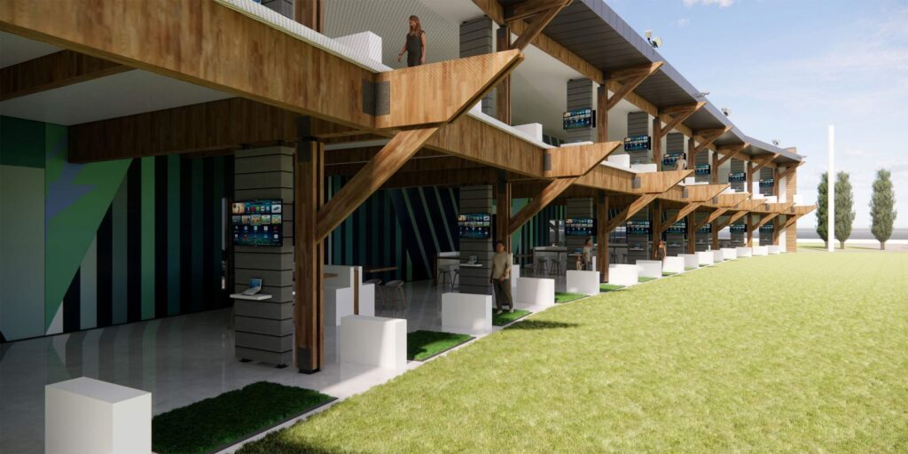 golfing bays outlooking golf greens. 