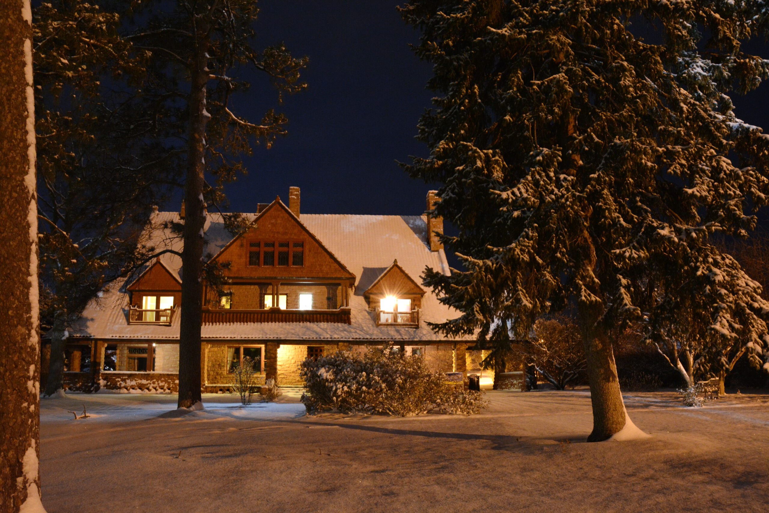 Frank Museum at night after snowfall.